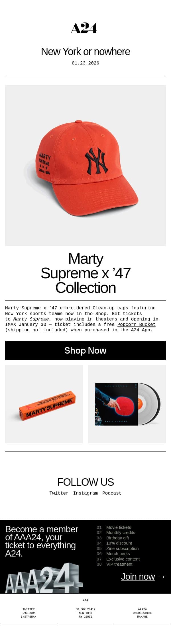 An original hat for an original guy email from A24 screenshot