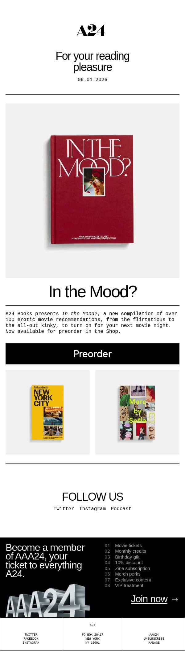 For your reading pleasure email from A24 screenshot