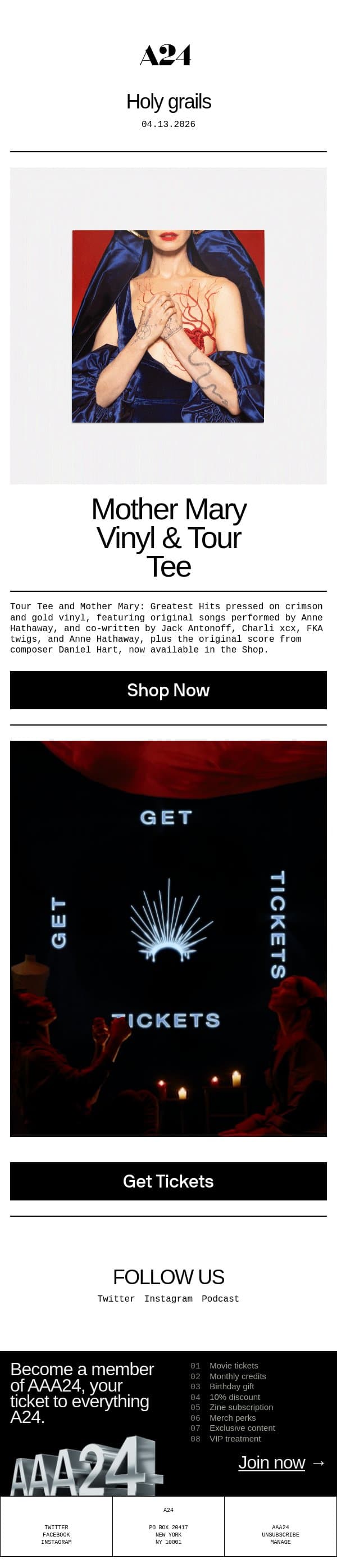 Holy grails email from A24 screenshot