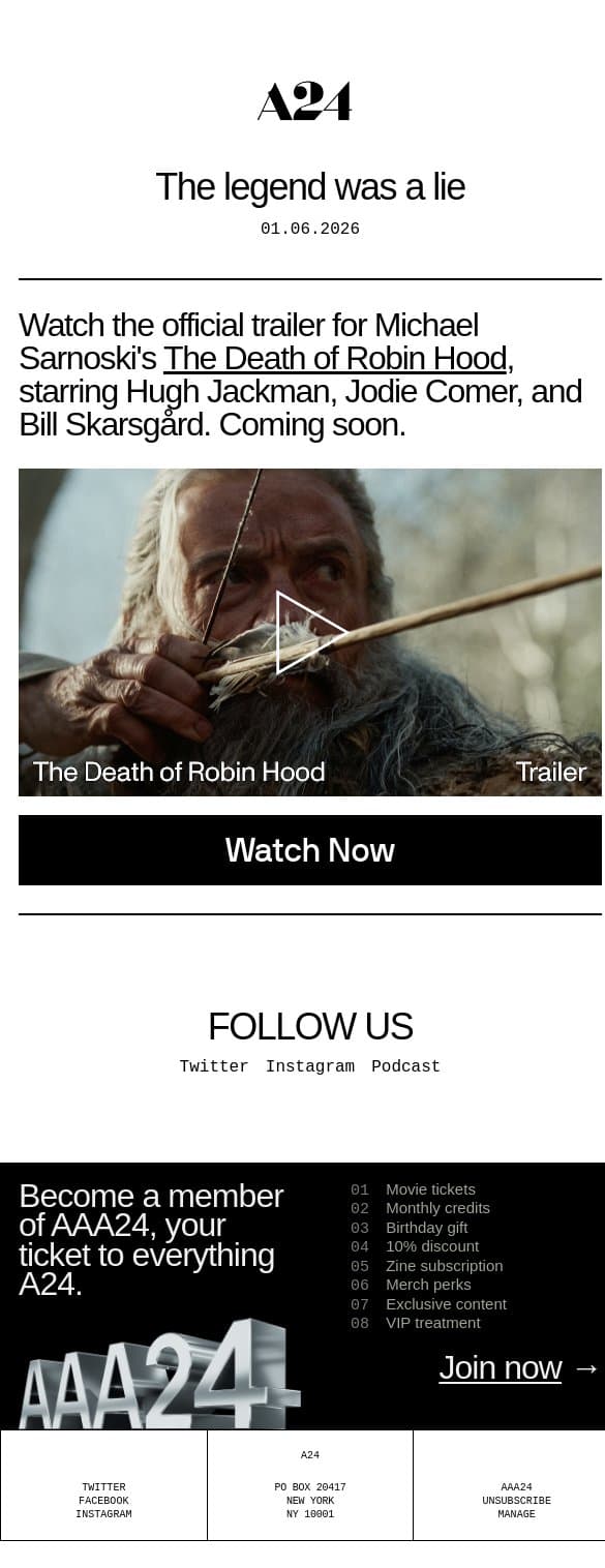 The legend was a lie email from A24 screenshot