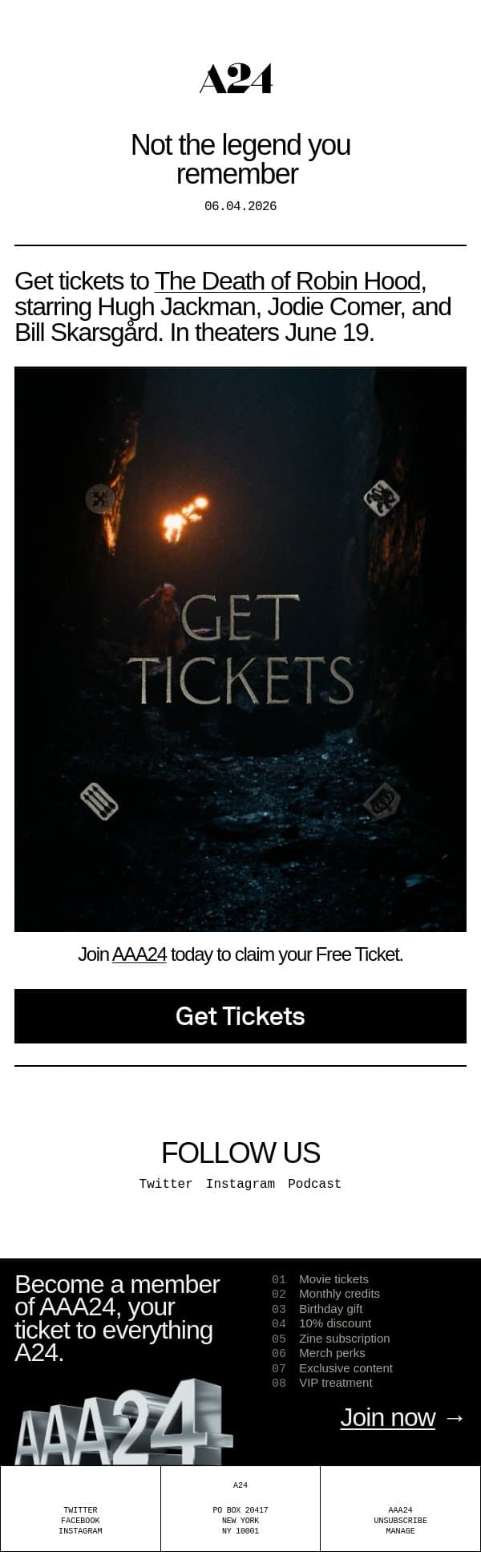 Not the legend you remember email from A24 screenshot