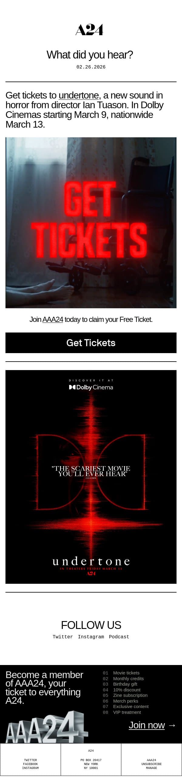What did you hear? email from A24 screenshot