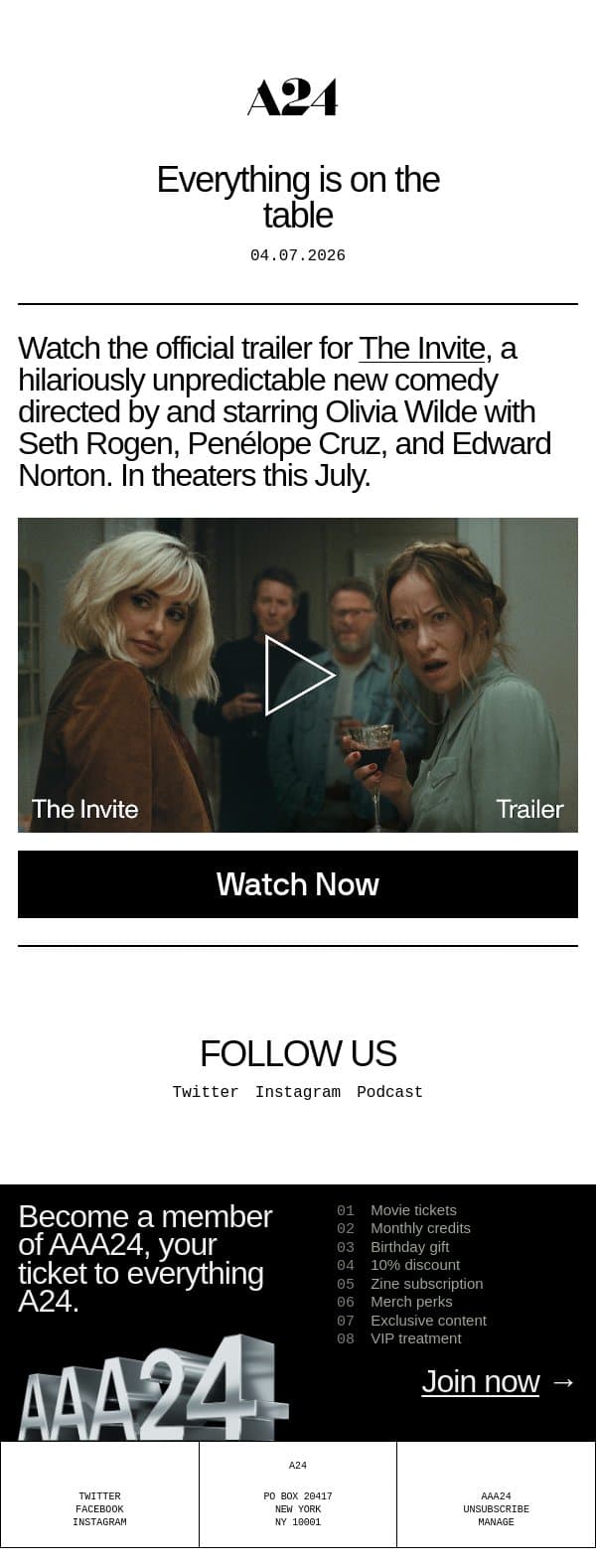 Everything is on the table email from A24 screenshot
