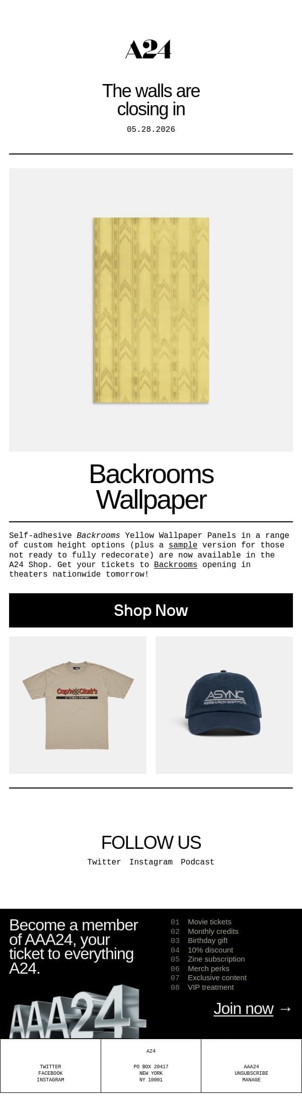 The walls are closing in email from A24 screenshot