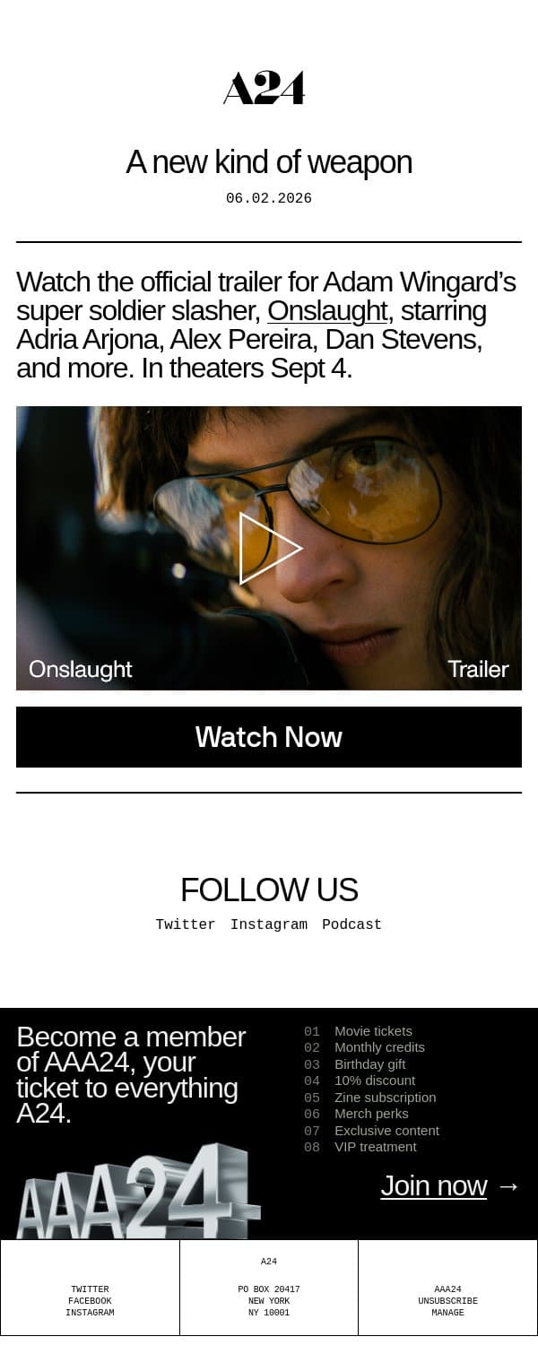 A new kind of weapon email from A24 screenshot