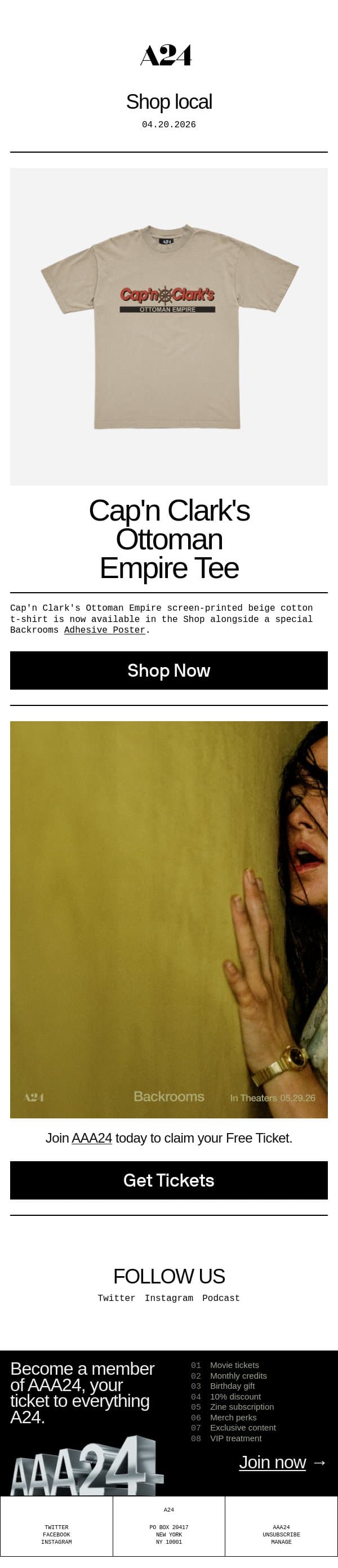 Shop local email from A24 screenshot