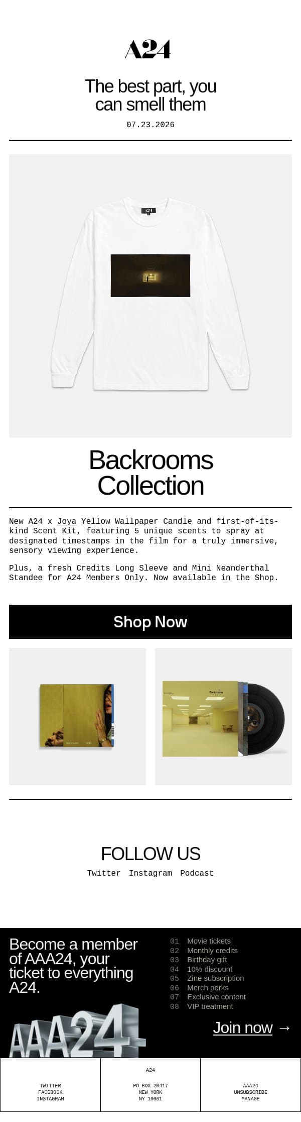 The best part, you can smell them email from A24 screenshot