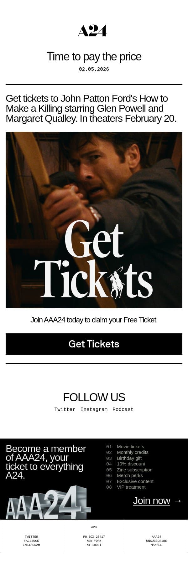 Time to pay the price email from A24 screenshot