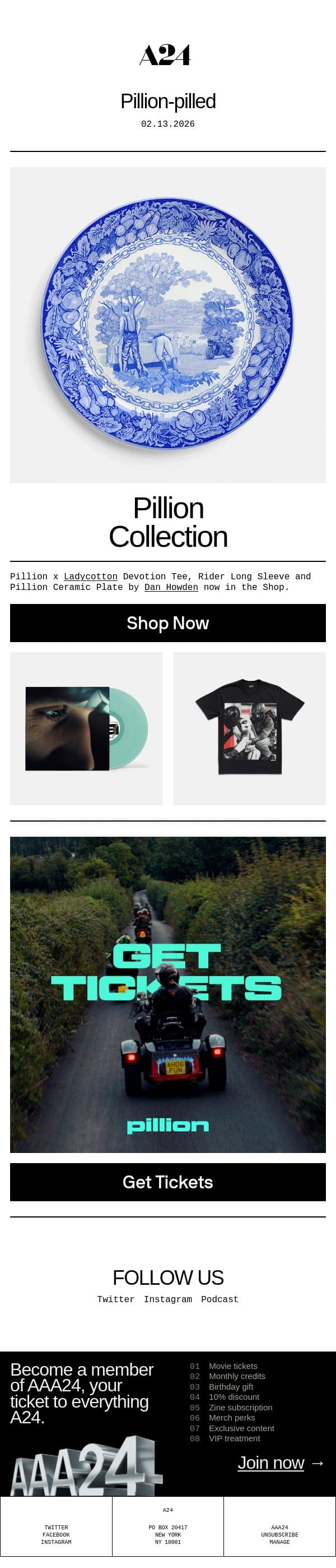 Pillion-pilled email from A24 screenshot