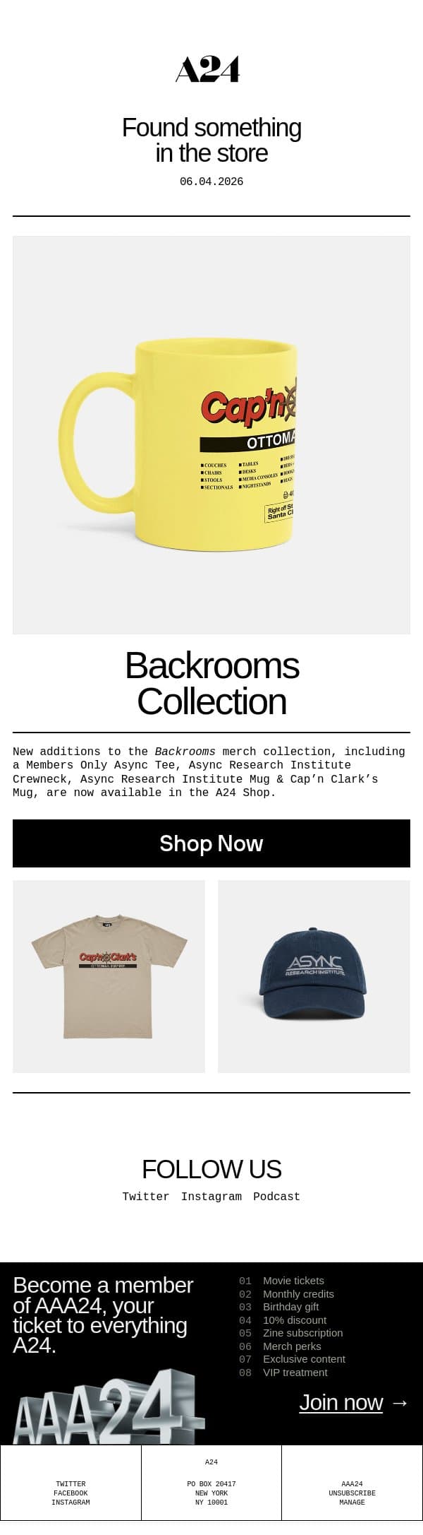 Found something in the store email from A24 screenshot