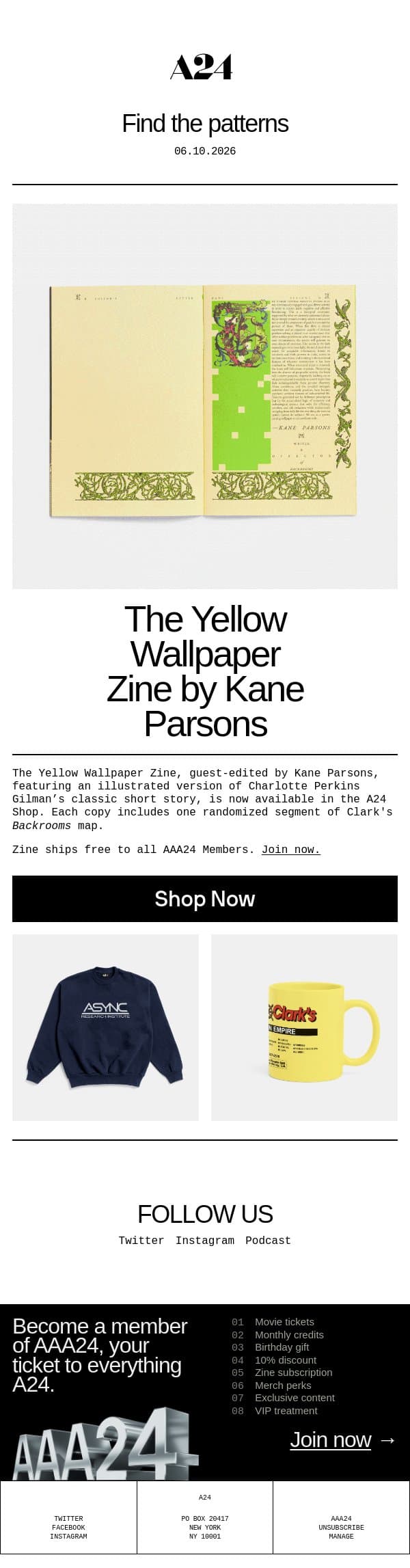 Find the patterns email from A24 screenshot