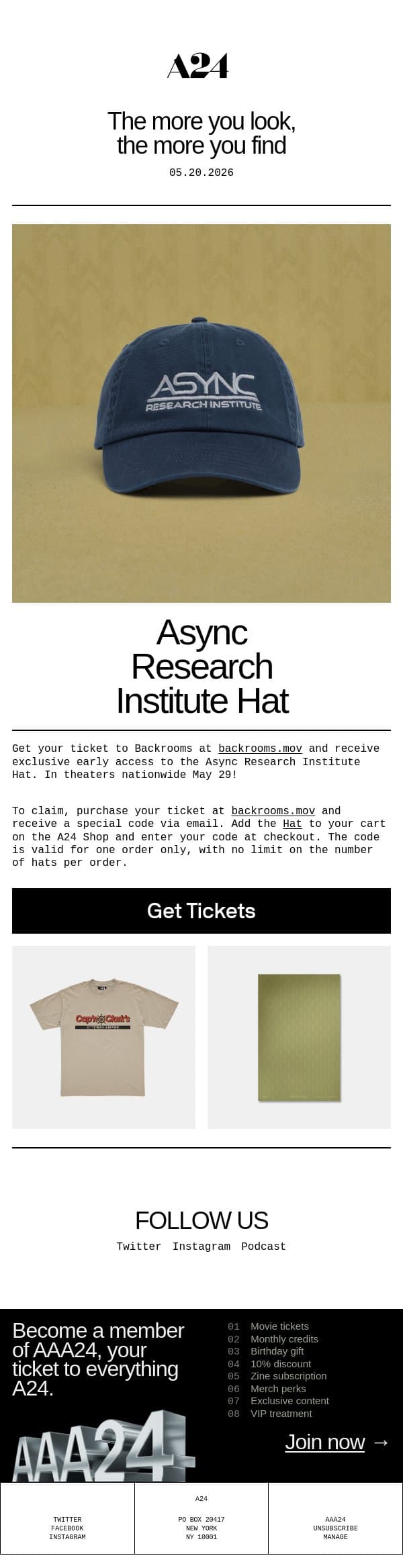 Backrooms Async Research Hat email from A24 screenshot