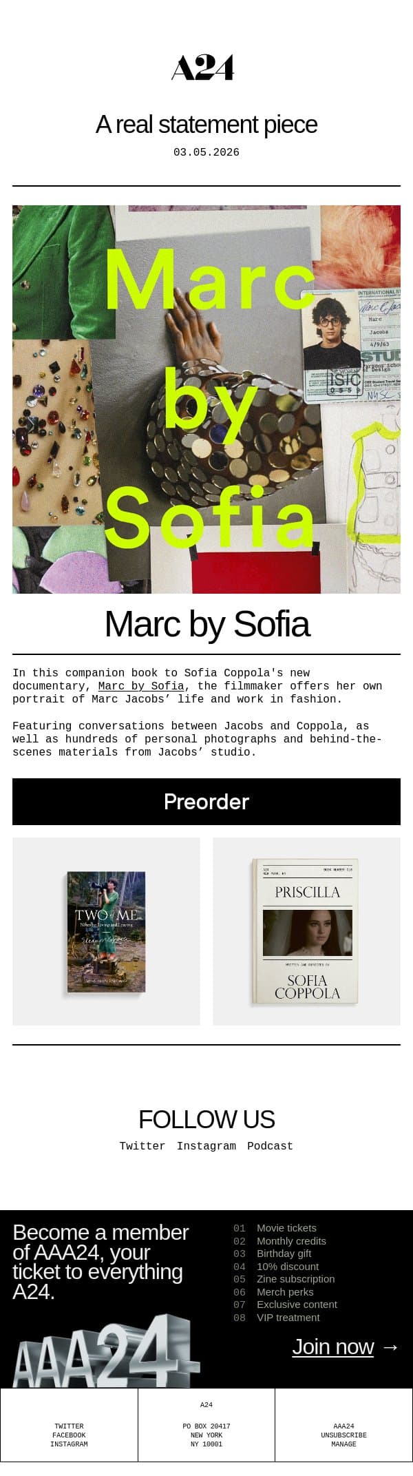 Marc by Sofia: The Book email from A24 screenshot