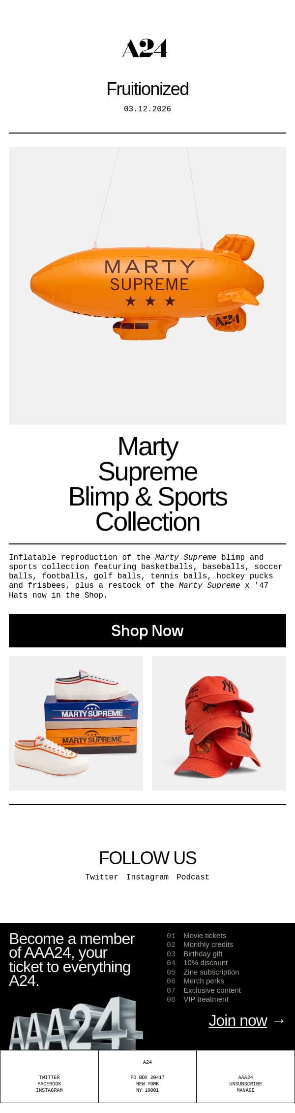 Fruitionized email from A24 screenshot