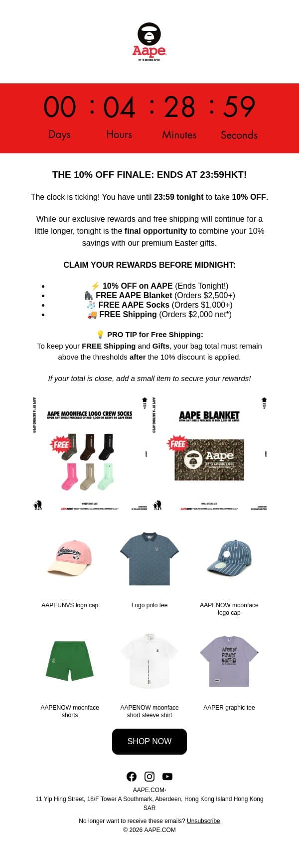 ⌛ FINAL HOURS: 10% OFF ends at midnight! email from Aape screenshot