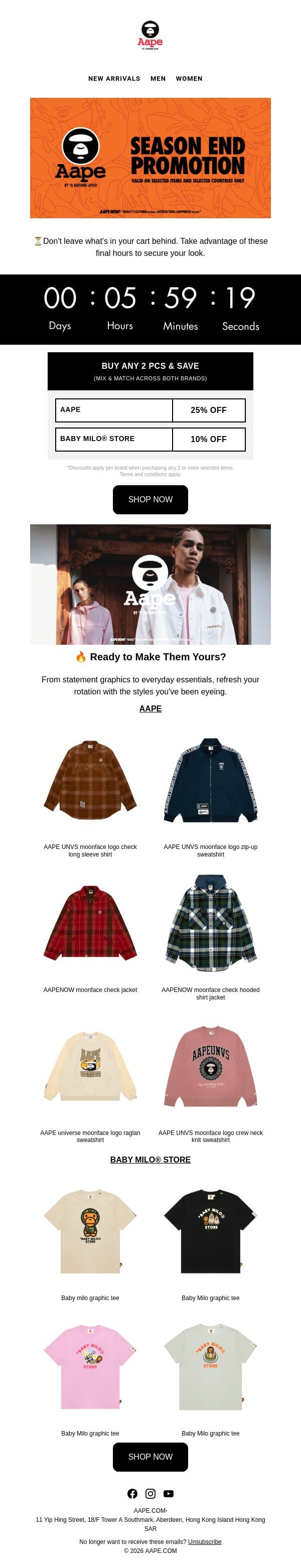 ⏰Final Hours: Grab your favorites before they're gone email from Aape screenshot
