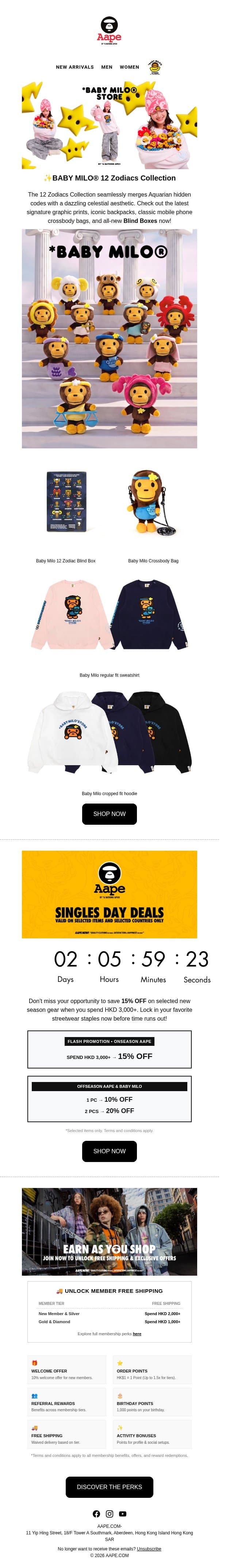 ✨ Out Now: BABY MILO® FW26 12 Zodiacs Collection + Blind Boxes! email from Aape screenshot