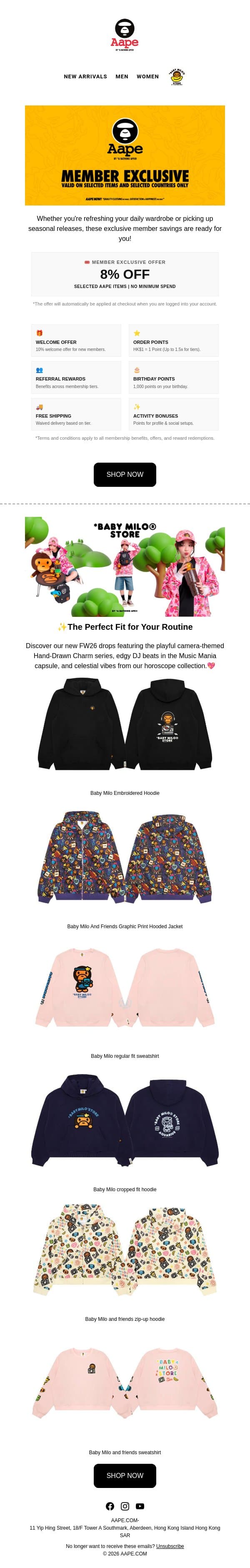 🎟️ Member Exclusive Offer: 8% OFF Just For You email from Aape screenshot