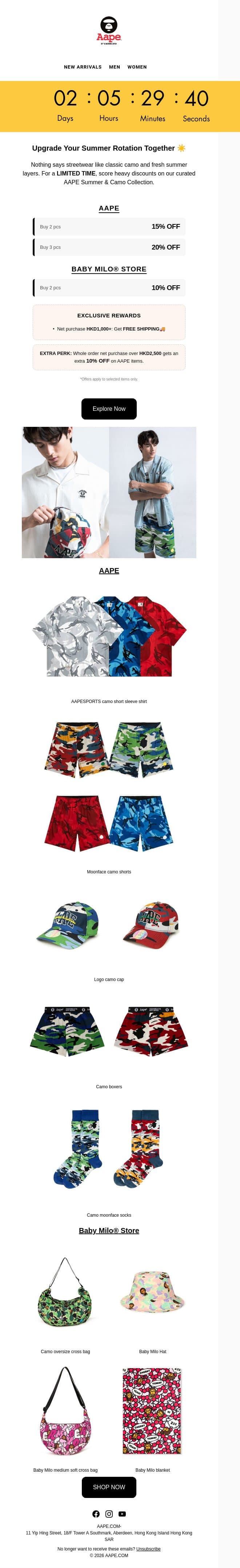 Beat the Heat: AAPE Summer & Iconic Camo Essentials ☀️ email from Aape screenshot