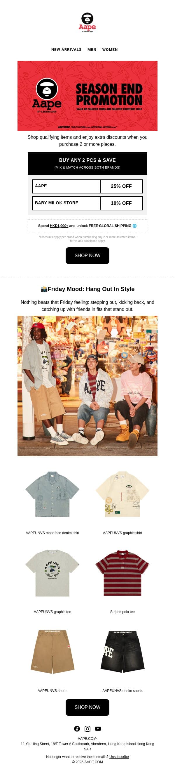 That Friday Feeling: Level Up Your Weekend Fit & Save Up to 25% OFF 🔥 email from Aape screenshot