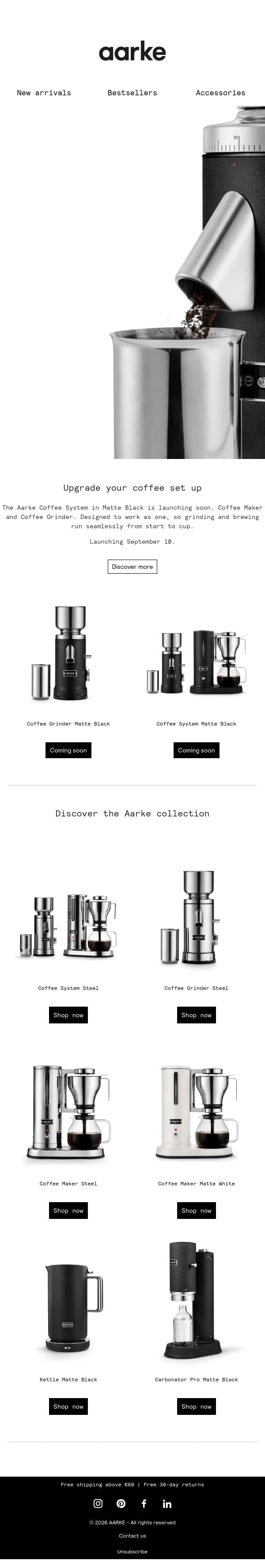 Launching soon. The new grind. email from Aarke screenshot