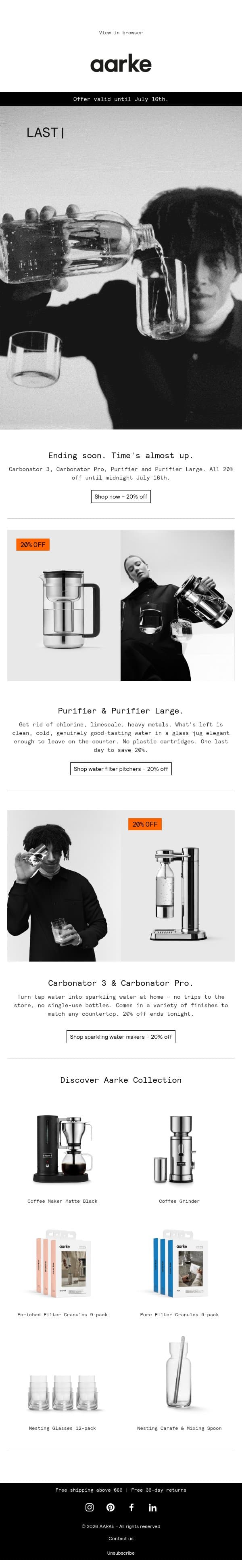 Last chance. Still 20% off. email from Aarke screenshot