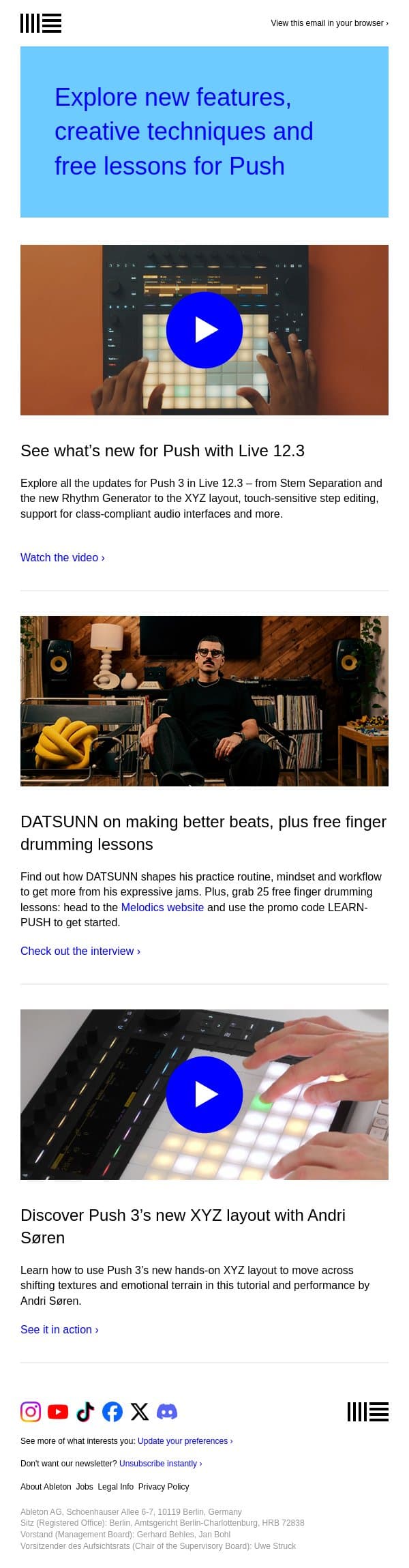 Level up your finger drumming with free lessons and more email from Ableton screenshot