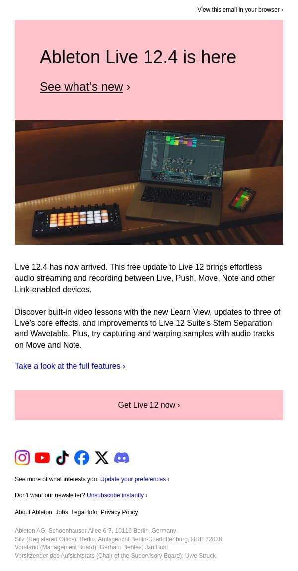 Ableton Live 12.4 is here – with Learn View and more email from Ableton screenshot