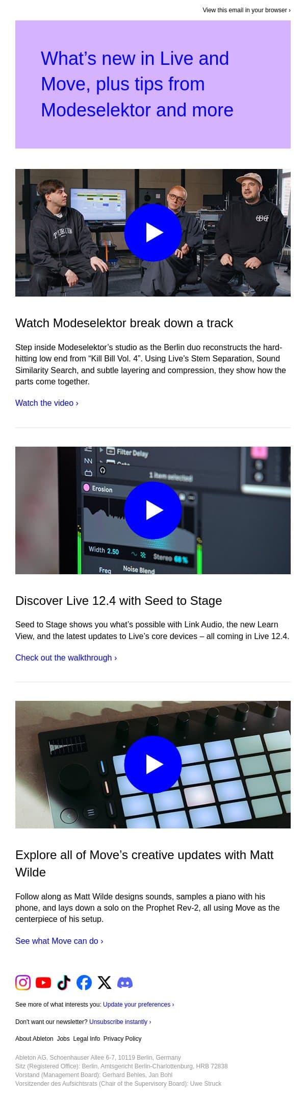 Get low end sound design tips from Modeselektor email from Ableton screenshot
