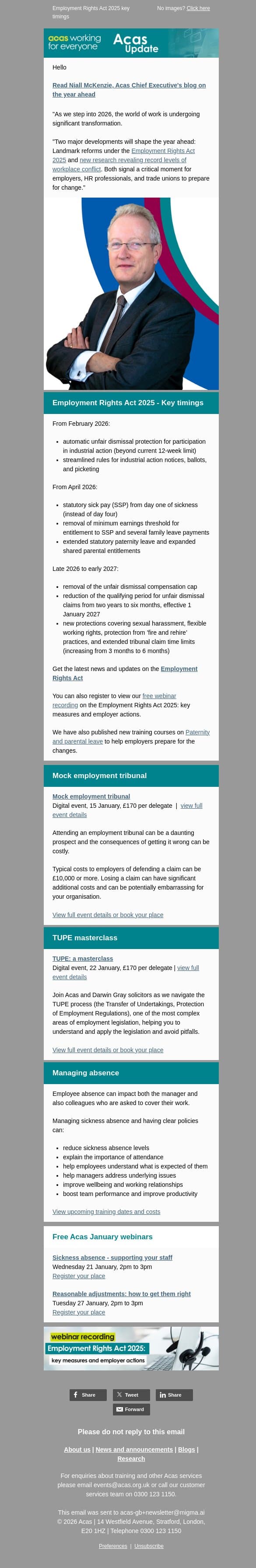 Workplace changes 2026 email from ACAS screenshot
