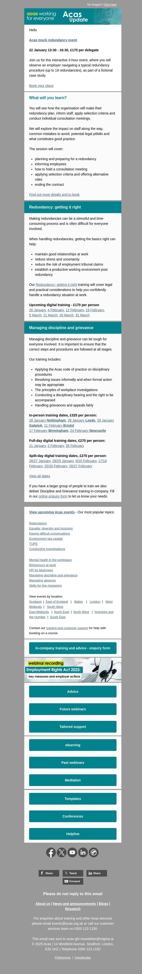 Redundancy - getting it right email from ACAS screenshot