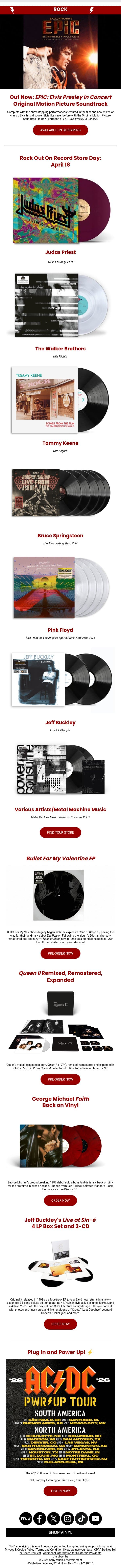 Elvis EPiC Drops—Plus RSD ’26 Essentials & AC/DC Tour Heat email from AC/DC screenshot