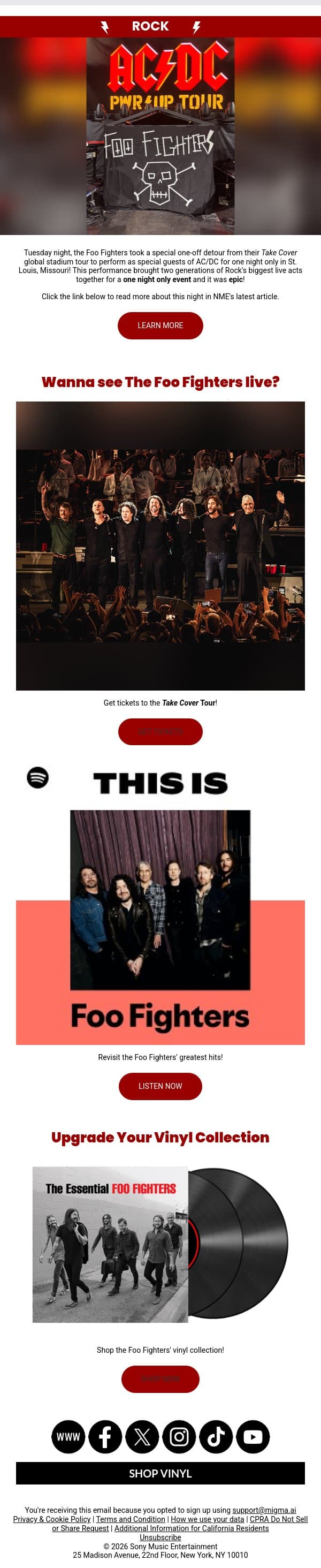 Foo Fighters + AC/DC just shared a stage! ⚡ email from AC/DC screenshot