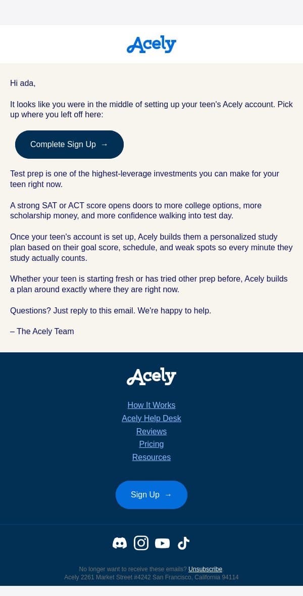 Still thinking it over? Here's what Acely actually does. email from Acely screenshot