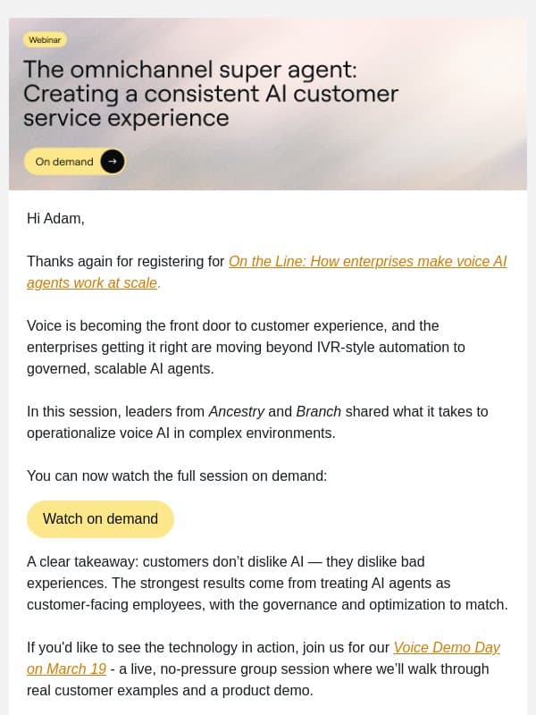 How enterprises make voice AI agents work at scale email from Ada