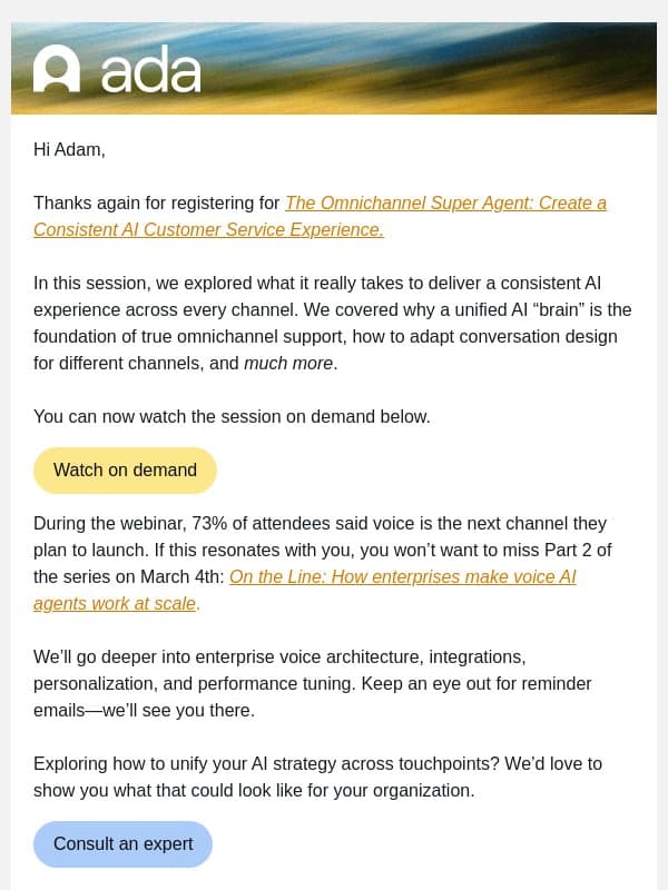 Is your AI consistent across every channel? email from Ada