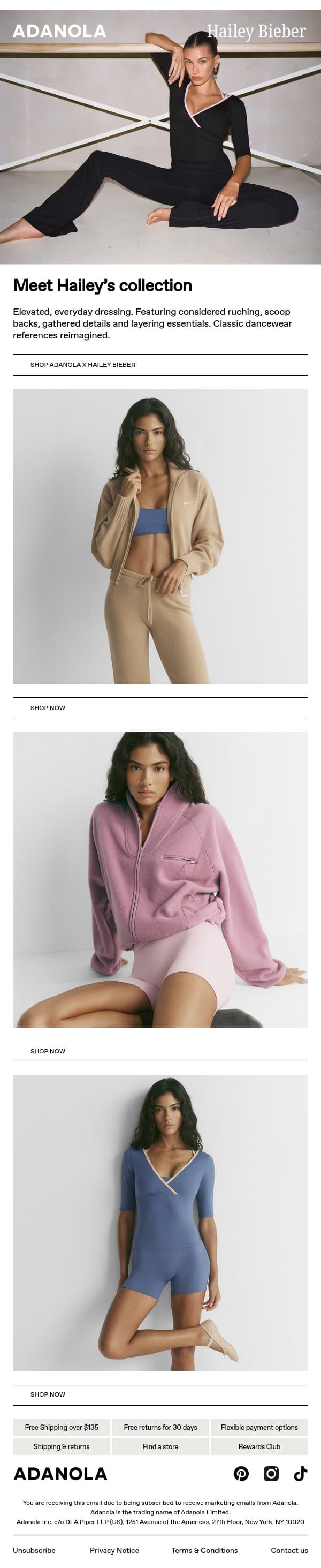 Adanola x Hailey Bieber: The collection email from Adanola screenshot