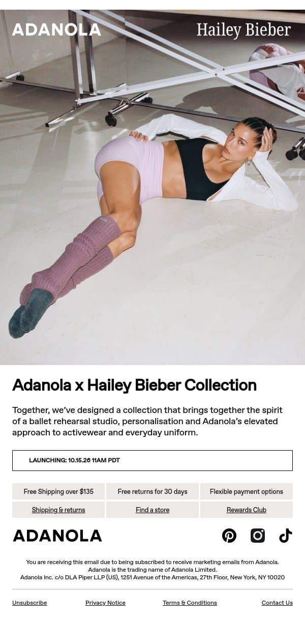 Adanola x Hailey Bieber email from Adanola screenshot