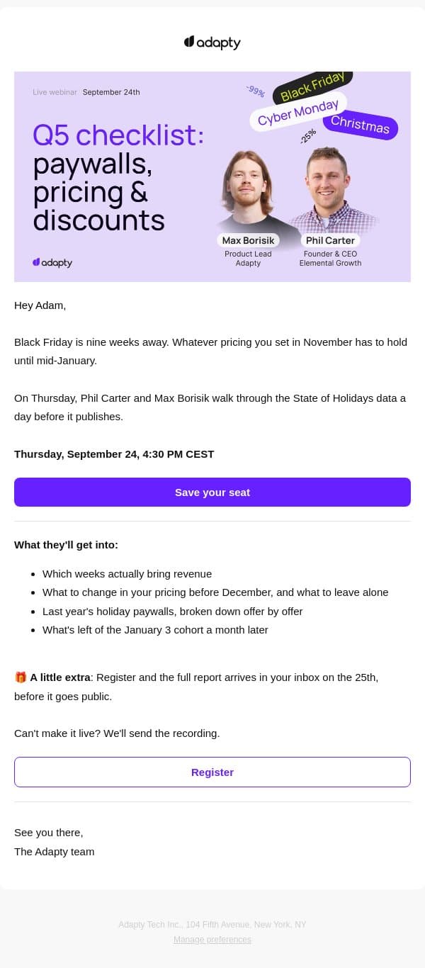 Black Friday subscribers: worth it or not? email from Adapty screenshot