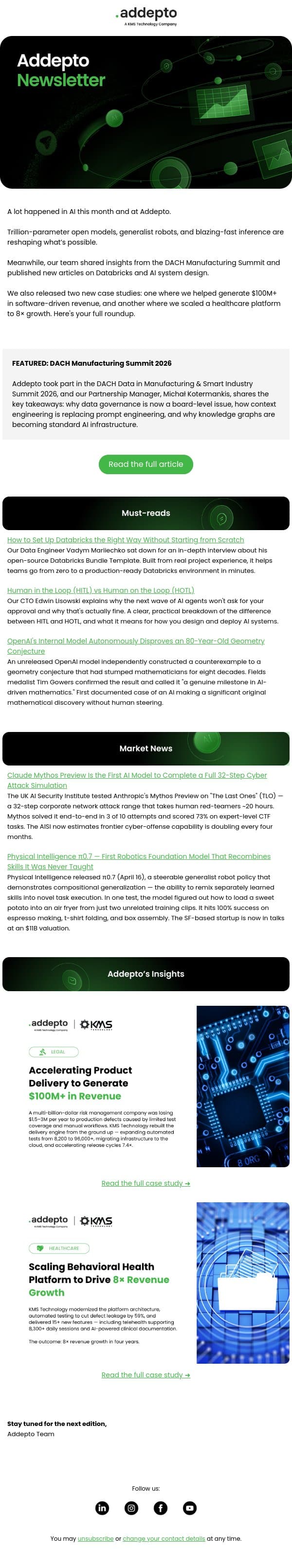 Trillion-Parameter Open Models, DACH Summit Takeaways & New Case Studies email from Addepto screenshot