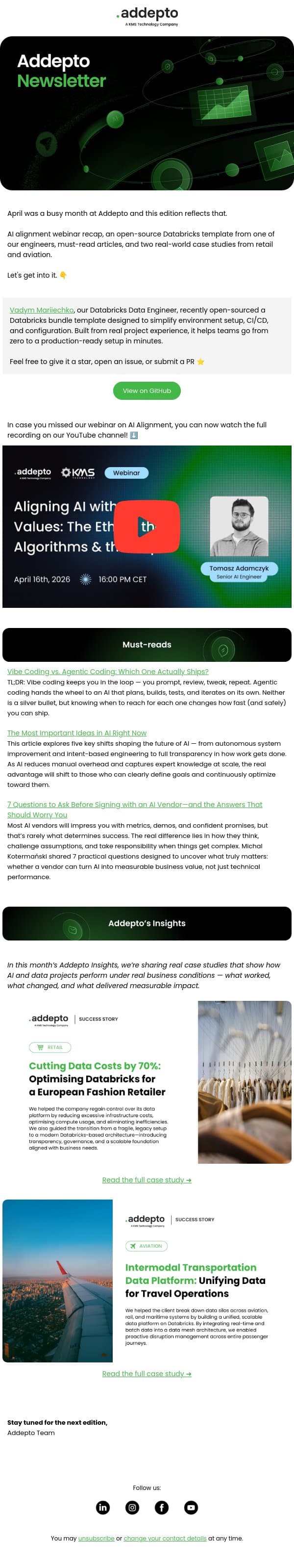 AI Alignment, Open Source & Real-World Data Wins 🚀 | Addepto Insights email from Addepto screenshot