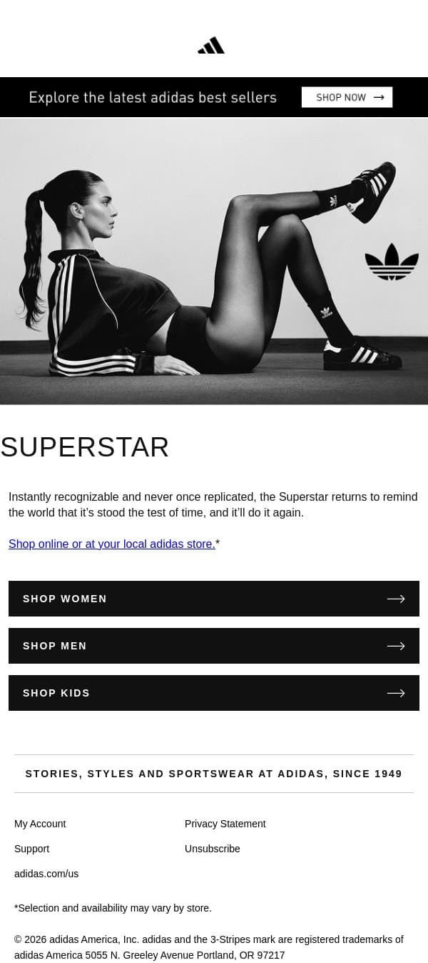 Superstar email from adidas screenshot