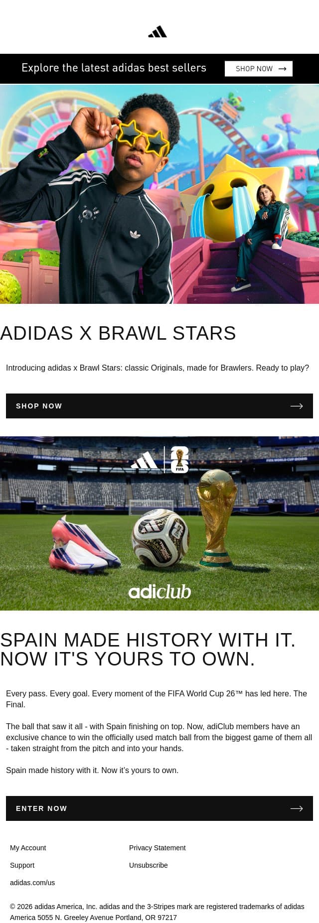 adidas x Brawl Stars: gear up and jump into action email from adidas screenshot