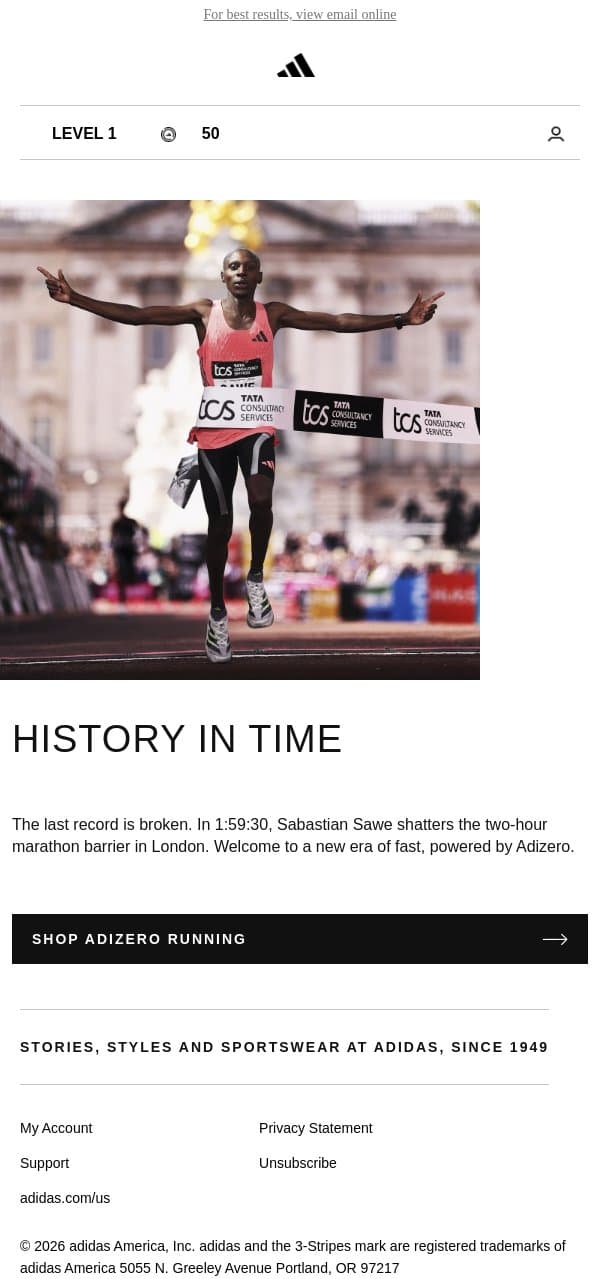 Humanity just got faster ⚡ email from adidas screenshot