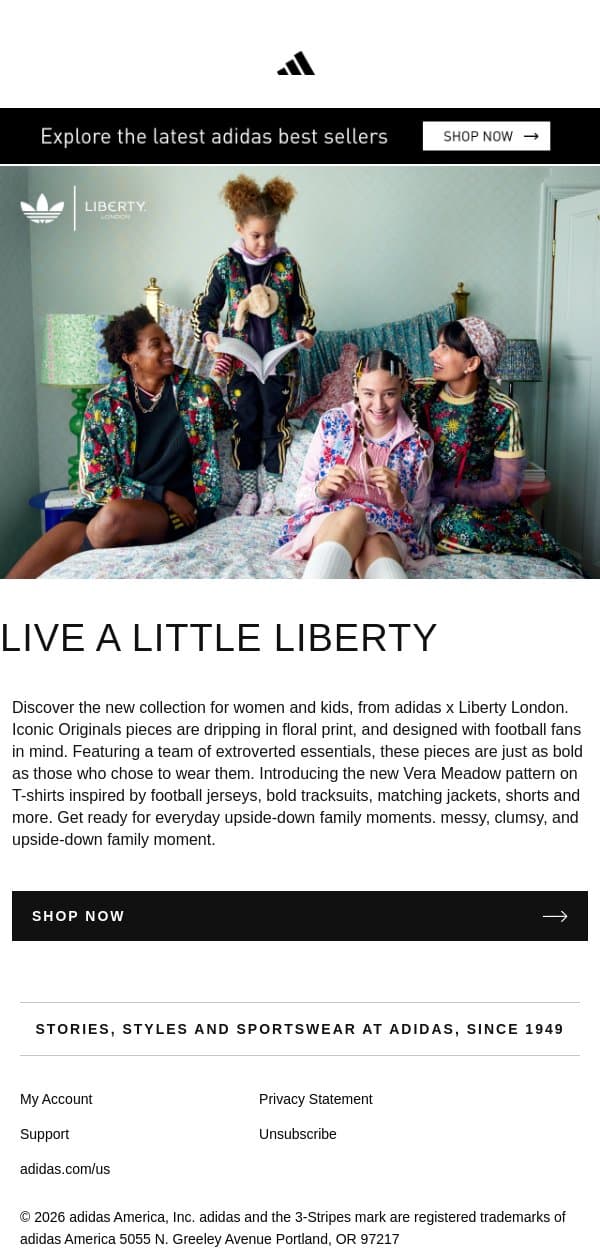 Inspired by florals and soccer - adidas x Liberty London email from adidas screenshot