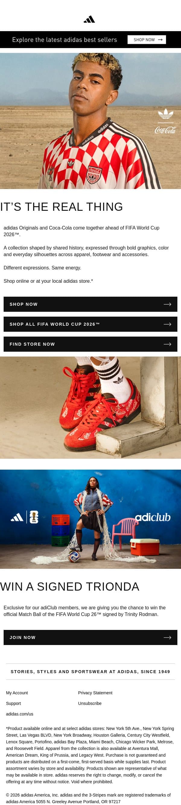 The adidas Originals and Coca-Cola collection email from adidas screenshot