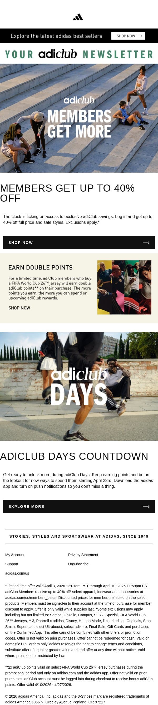 adiClub Days are coming email from adidas screenshot