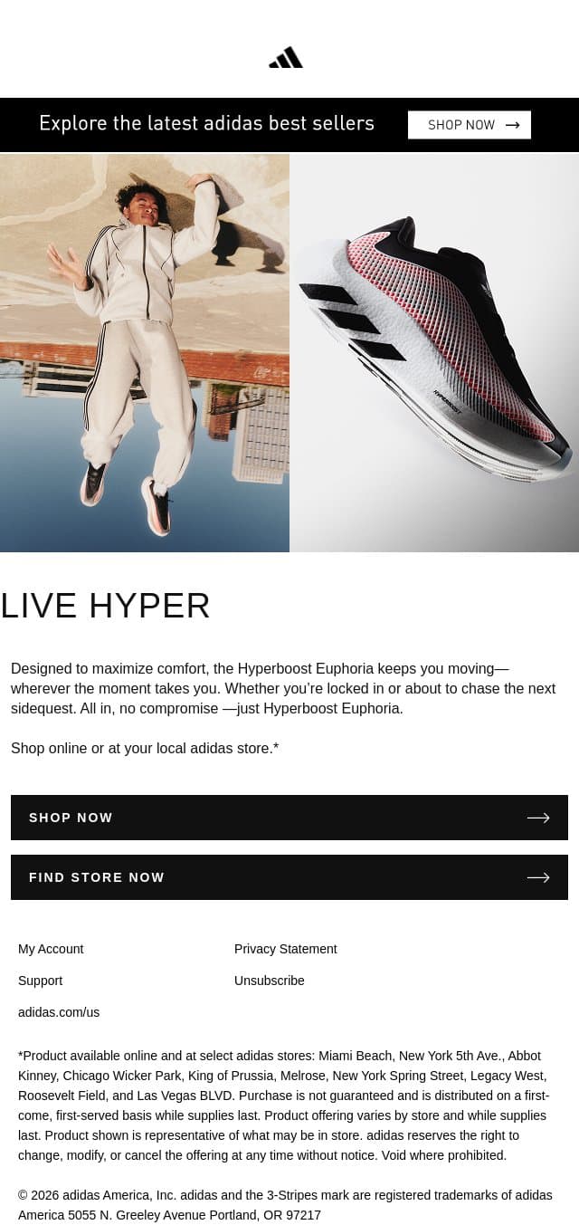 Just Dropped: Hyperboost Euphoria email from adidas screenshot