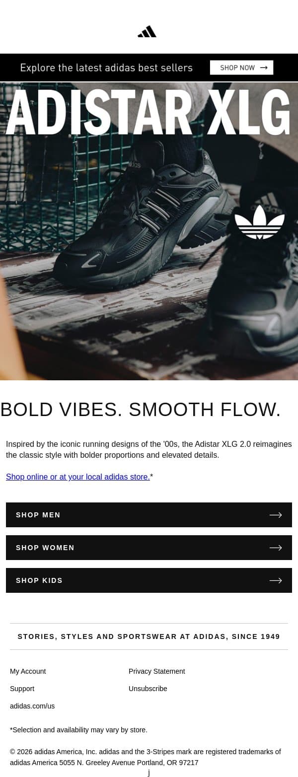 Classic running style redefined email from adidas screenshot