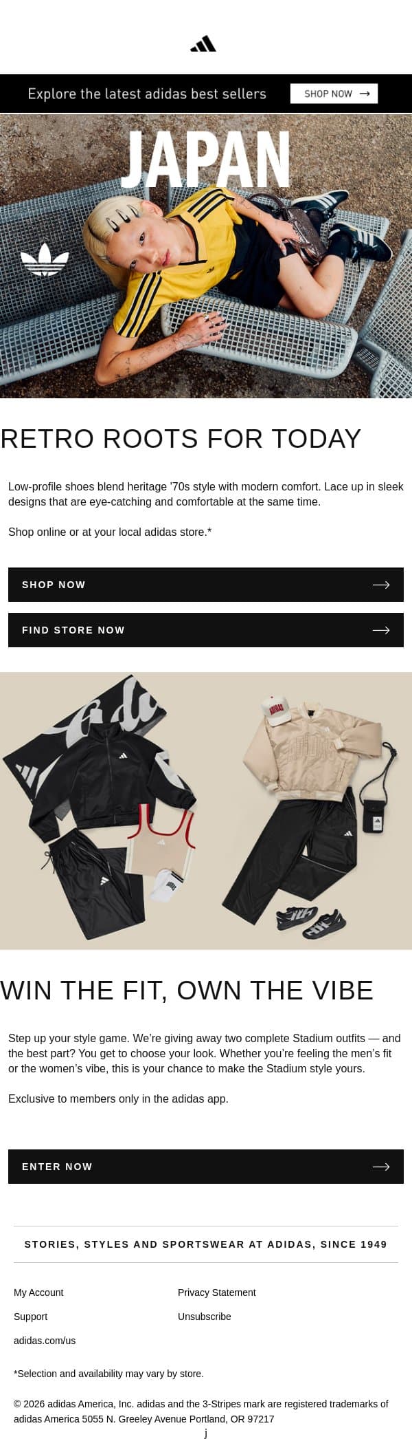 Dress up or down in minimalist shoes email from adidas screenshot